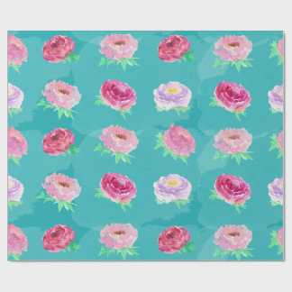 Papier Cadeau Motif floral de pivoines rose aquarelle emballage 