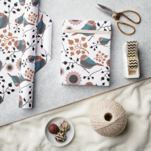 Papier Cadeau Motif floral de poulet Mauve bleu rose