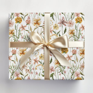 Papier Cadeau Motif floral de prairie de fleurs sauvages à l'aqu