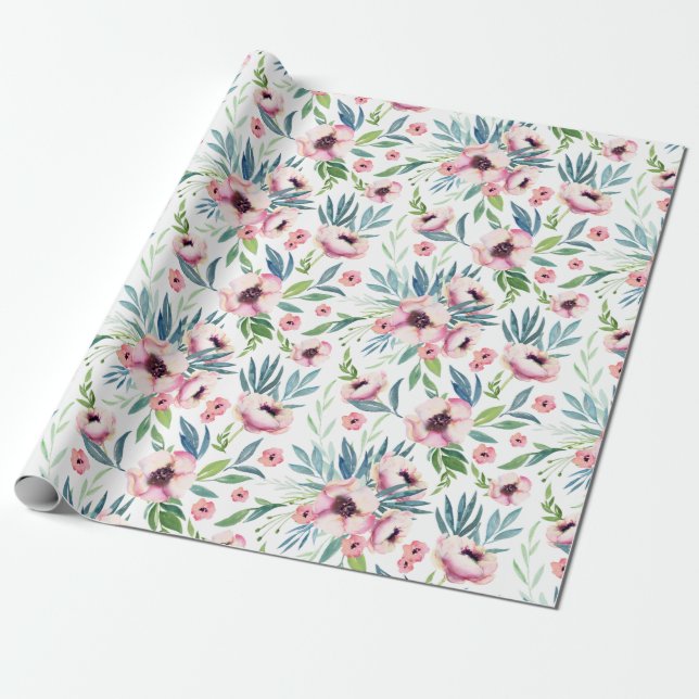Papier Cadeau Motif floral de printemps rose (Déroulé)