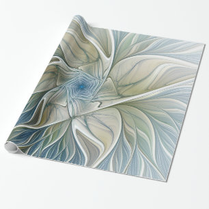 Papier Cadeau Motif floral de rêve abstrait bleu kaki fractal