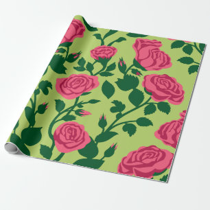 Papier Cadeau Motif floral de rose rose