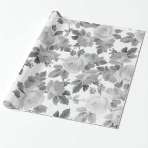 Papier Cadeau Motif floral de roses chics blancs noirs vintages