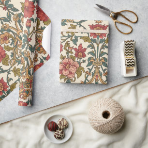 Papier Cadeau Motif floral de roses roses antiques de William Mo