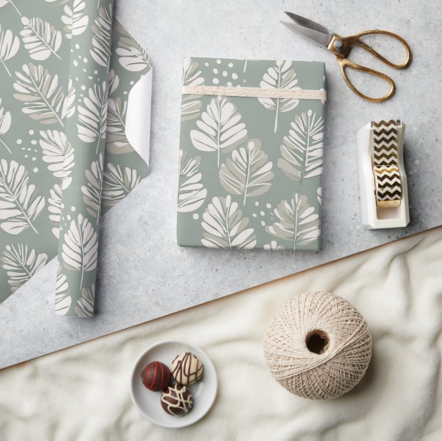 Papier Cadeau Motif floral de sauge à feuille verte claire scand (Artisanat)