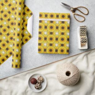 Papier Cadeau Motif floral de tournesol ensoleillé jaune