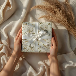 Papier Cadeau Motif floral délicat à l'aquarelle blanche