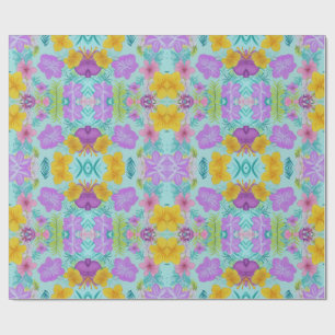 Papier Cadeau Motif floral d'été tropical - Hibiscus lumineux