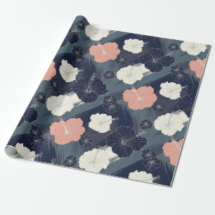 Papier Cadeau Motif floral d'hibiscus bleu élégant (10)