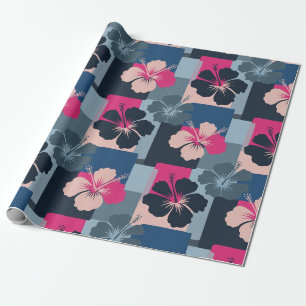 Papier Cadeau Motif floral d'hibiscus bleu élégant (13)