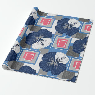 Papier Cadeau Motif floral d'hibiscus bleu élégant (3)