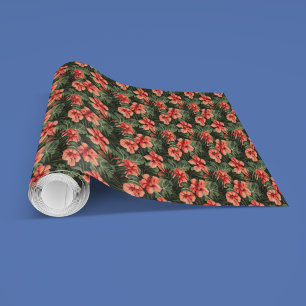 Papier Cadeau Motif floral d'hibiscus rouge Aloha Ula