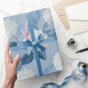 Papier Cadeau Motif floral d'hortensia bleu doux Cottagecore