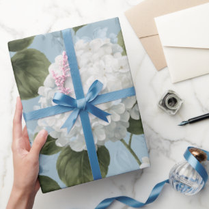 Papier Cadeau Motif floral d'hortensia bleu doux Cottagecore