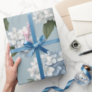 Papier Cadeau Motif floral d'hydrangee bleu doux Cottagecore