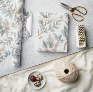 Papier Cadeau Motif floral doux de sauge et de rose pour toutes