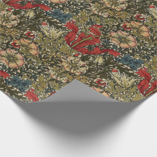 Papier Cadeau Motif floral élégant rouge vert de William Morris