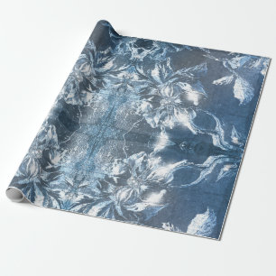 Papier Cadeau Motif floral en relief bleu vintage avec paillette