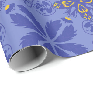 Papier Cadeau motif floral et géométrique en or et bleu