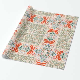Papier Cadeau Motif Floral et Ruban Vintage avec Ornement Élégan