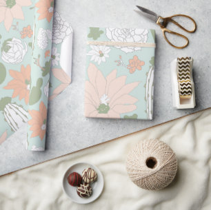 Papier Cadeau Motif floral fantaisiste de cactus