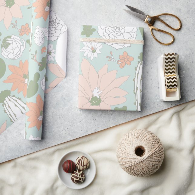 Papier Cadeau Motif floral fantaisiste de cactus (Artisanat)