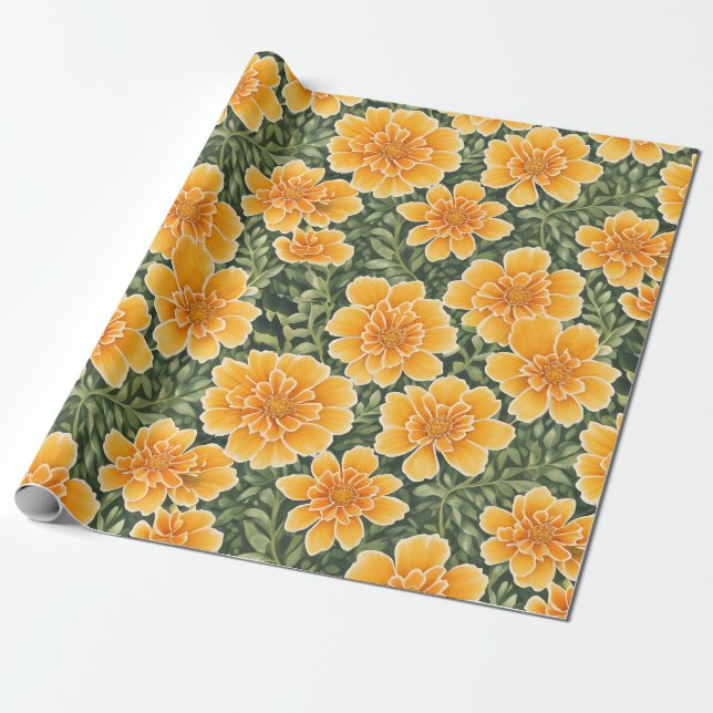 Papier Cadeau Motif Floral Fleurs Marigold (Déroulé)