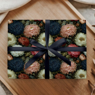 Papier Cadeau Motif floral foncé vintage de pivoine dahlia rose