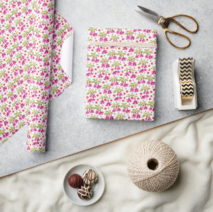 Papier Cadeau Motif floral fuchsia rose – Botanique rétro