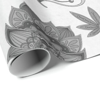 Papier Cadeau Motif floral illustré orange et beige
