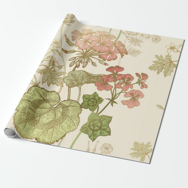 Papier Cadeau Motif floral incomparable. Feuillage vert, gomme r (Déroulé)