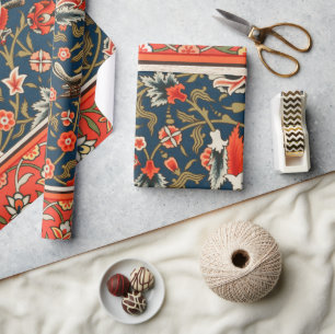 Papier Cadeau Motif floral indo-persan bohème vintage rouge