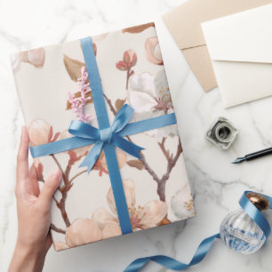 Papier Cadeau Motif floral ivoire à fleur de pêcher tendre