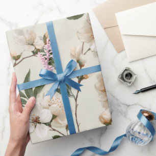 Papier Cadeau Motif floral ivoire de fleur de pêcher tendre