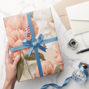 Papier Cadeau Motif floral ivoire de pivoine pêche romantique