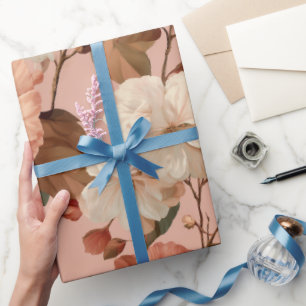 Papier Cadeau Motif floral ivoire Fleur rose élégante