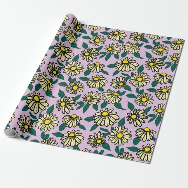 Papier Cadeau Motif floral jaune (Déroulé)
