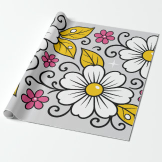 Papier Cadeau Motif floral joyeux avec contours gras
