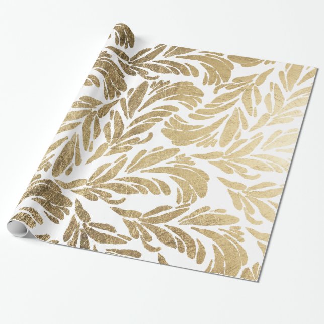 Papier Cadeau Motif floral moderne de damassé d'or élégant de (Déroulé)