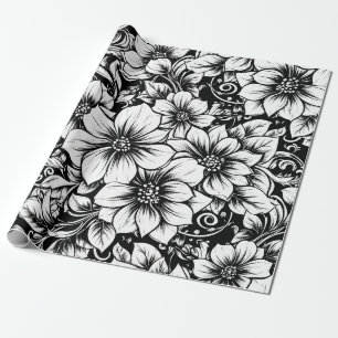 Papier Cadeau Motif floral monochrome chic de luxe (1)