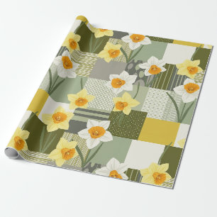 Papier Cadeau Motif floral narcisse du milieu du siècle