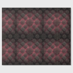 Papier Cadeau Motif floral noir Gothmas sur fond rouge cramoisi