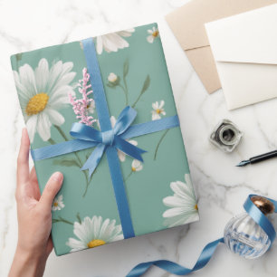 Papier Cadeau Motif floral pastel cottagecore Daisy Mint