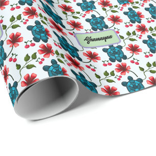 Papier Cadeau Motif floral personnalisé Tortue Tropical Cerise