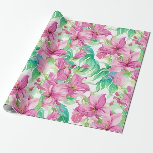 Papier Cadeau Motif floral Pouakenikeni Fleurs (Déroulé)