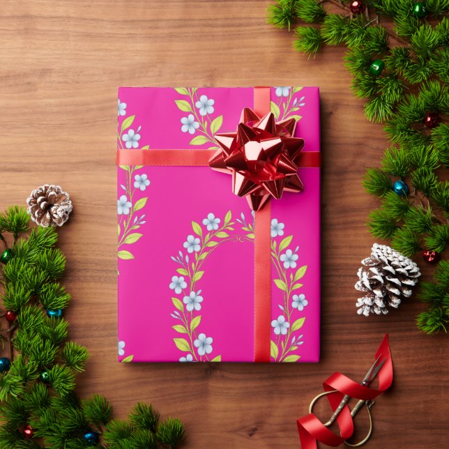 Papier Cadeau Motif floral pour bébé fille (Cadeau de vacances)