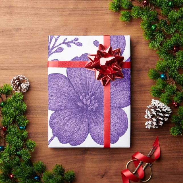 Papier Cadeau motif floral pourpre (Cadeau de vacances)