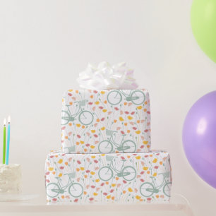 Papier Cadeau Motif floral printanier et vélo vintage