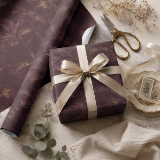 Papier Cadeau Motif floral prune foncé | Botanica vintage de lux