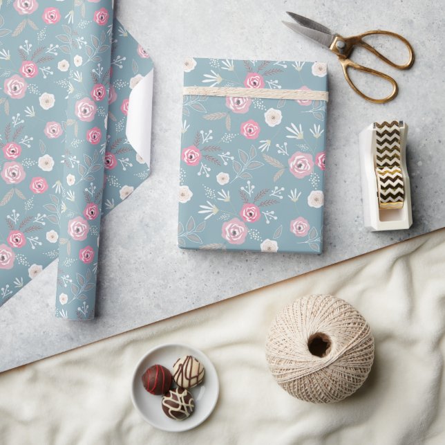 Papier Cadeau Motif floral rétro. (Artisanat)